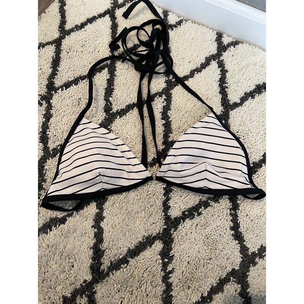 Cupshe 2 Piece Triangle Bikini Swimsuit Large White W Black Stripe NWT